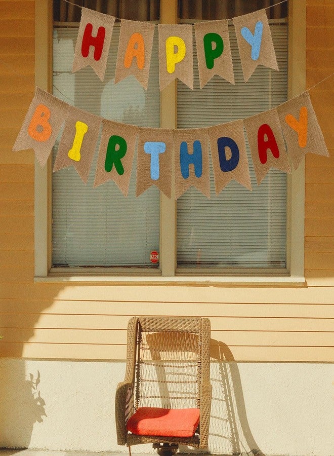 CROWNOS Burlap Rainbow Happy Birthday Banner Sign Garland, Prestrung, Colorful Kids Happy Birthday Party Decorations - Image 4